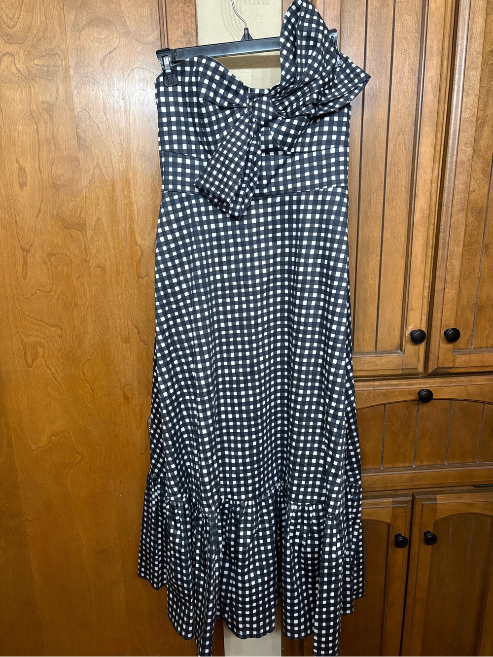 Hutch Black and White One-Shoulder Gingham Midi Dress with Bow